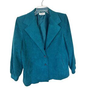 Vtg Womens Teal Jacket UltraSuede Blazer 3 Button Collar Pockets 80s Retro